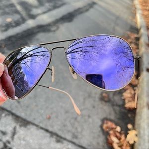 Ray Ban Aviators Silver Frames Purple Mirrored Polarized Lenses